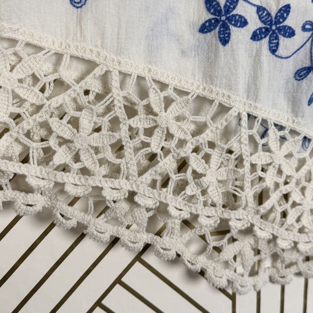 boho peasant embroidered crochet lace cotton blouse medium festival by oliver - Picture 4 of 6